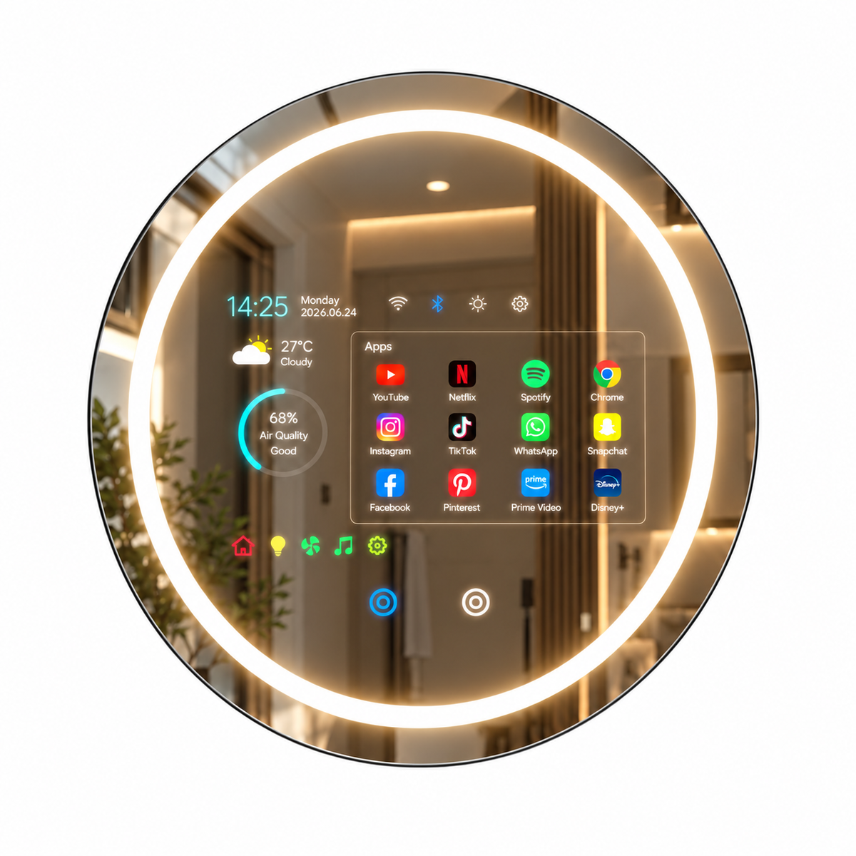 Round Smart Bathroom Mirror with Touchscreen – Aura Luna Eclipse