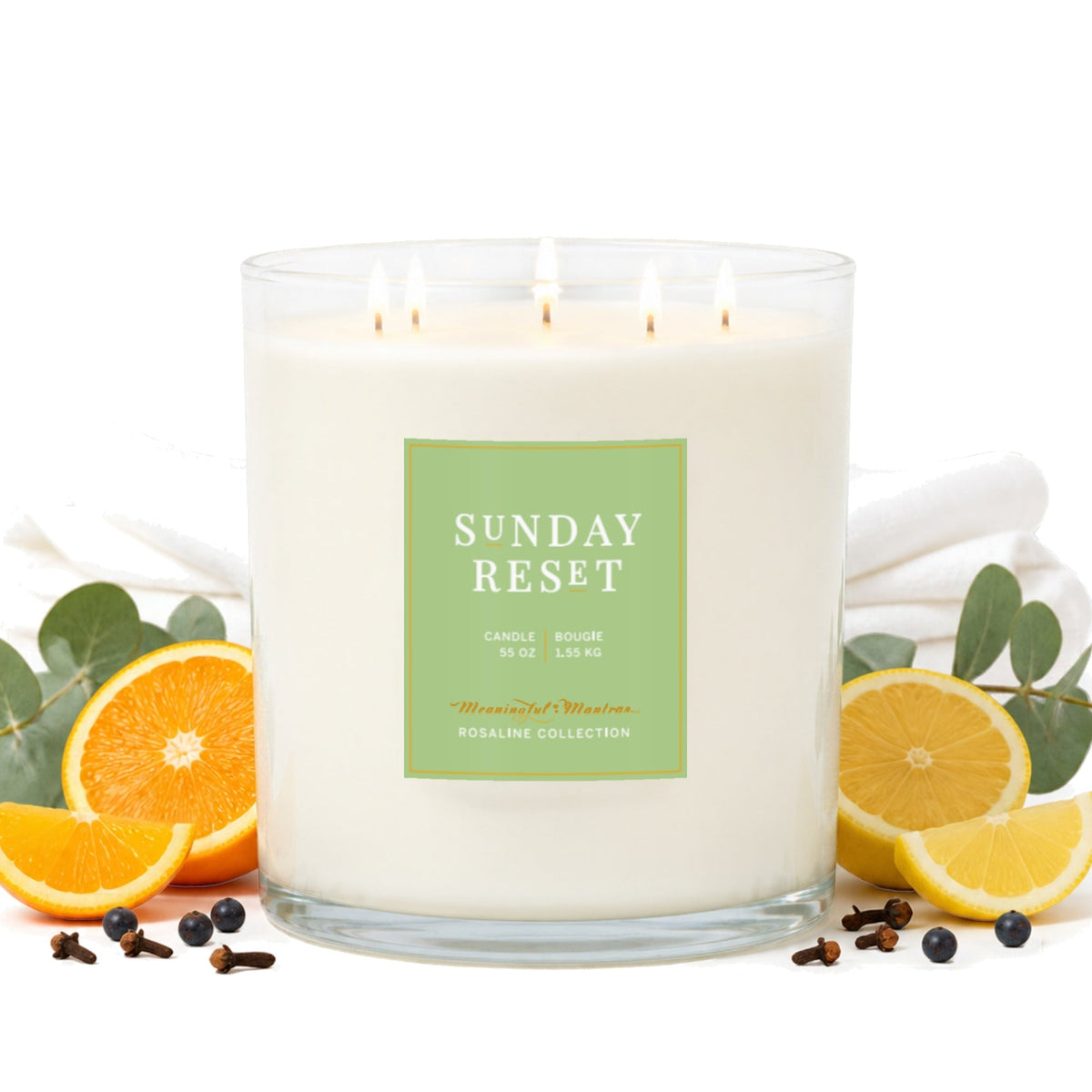 Sunday Reset Fresh Linen Natural Candle 55oz Rosaline Collection